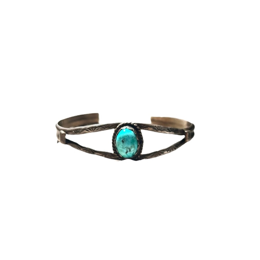Native American Genuine Turquoise Nugget Sterling Silver Cuff Bracelet